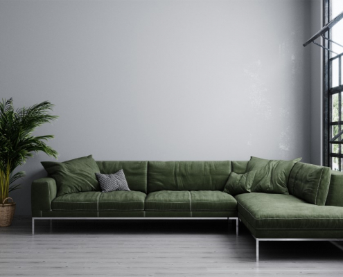 stylish interior of bright living room with green 2021 12 09 02 54 26 utc 495x400 - Cómo limpiar un sofá en seco